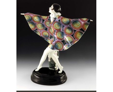 Josef Lorenzl for Goldscheider, Captured Bird figure (Gefangener Vogel), model 5230, circa 1922, painted with Secessionist co