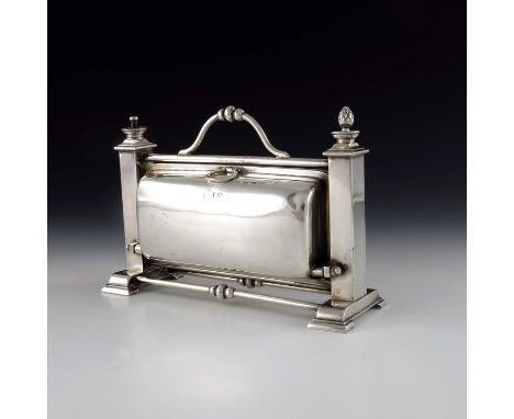 A Victorian silver portable Staniforth patent cigar box lighter, Fenton Brothers, London 1900, dual action hinged box opening