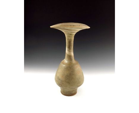 † Dame Lucie Rie (1902-1995), a studio pottery stoneware vase, circa 1970, flattened conical baluster form with elongated nec