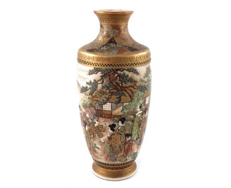 A Japanese Satsuma vase, Kinkozan, Meiji, shouldered form, painted in the round with aristocratic figures in a mountain garde