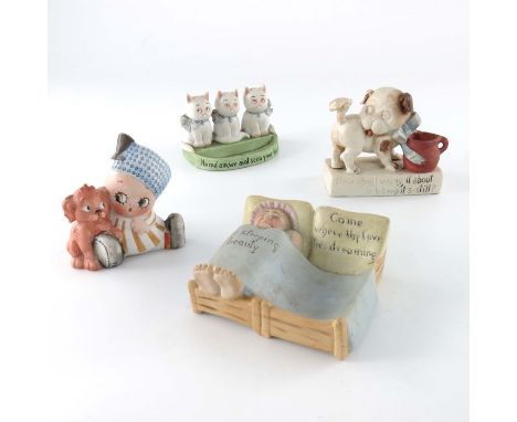 Chole Preston for Schafer and Vater, a novelty bisque figure group of a Peek-a-Boo, together with three match holders, includ