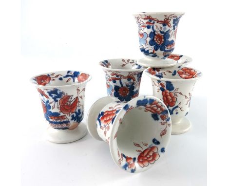 A set of six Masons Ironstone egg cups, circa 1820, footed Campana form, Imari style decoration, 6cm high (6)