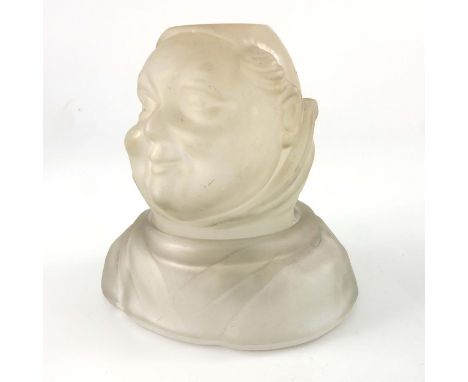 A Clarke's novelty glass fairy lamp, modelled as a monk, the stand as his shoulders, colourless frosted glass, 11.5cm high