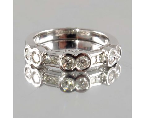 An 18ct gold brilliant-cut and square-shape diamond half eternity ring, estimated total diamond weight 0.80ct, I-J colour, VS