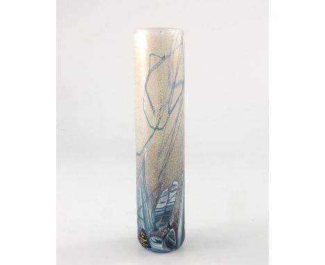 Michael Harris for Isle of Wight Glass, a Seascape iridescent glass vase, circa 1990, cylindrical form, with gilt speckled an