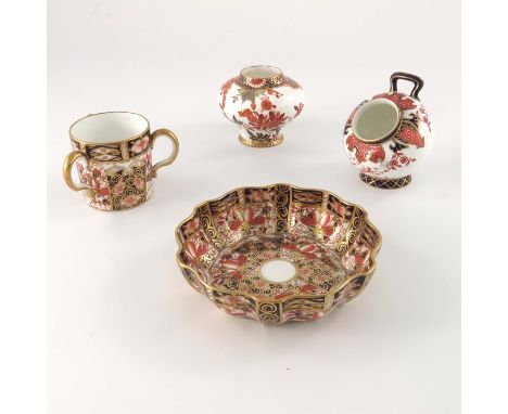 Royal Crown Derby Imari ware, including 2451 tyg, ogee moulded dish, squat inverse baluster vase and a salt cellar, dish 12.5