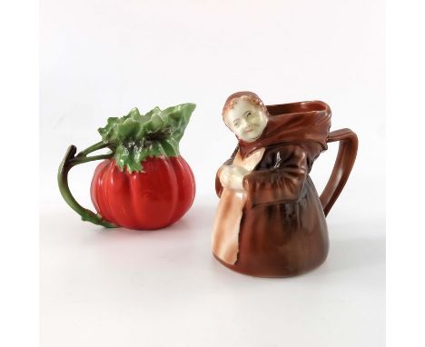 Two Royal Bayreuth porcelain novelty creamer jugs, including Tomato and Monk, 12cm high (2)