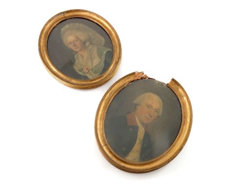 Circle of John Downman ARA (1750-1824), A portrait of a gentleman in navy jacket and powdered wig, and another presumed to be