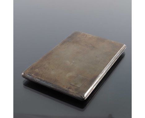 A George VI silver cigarette case, Birmingham 1940, rectangular with engine turned barley design, 12.5cm x 8.5cm, 5.31ozt