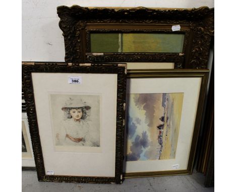 Six various decorative paintings and prints to include unattributed; portrait of a gentlemen in period costume, Alan Hamden; 