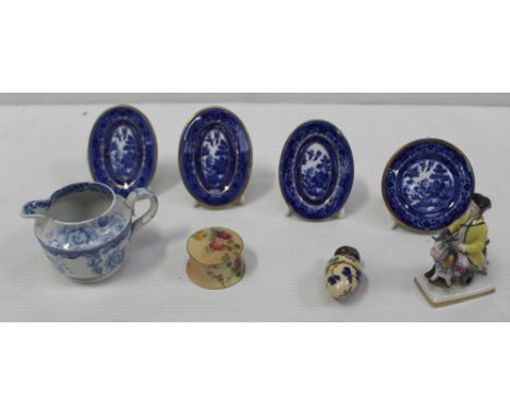 A South York Pottery c1820-30 blue and white transfer jug with floral decoration, a c1860 set of four blue and white transfer