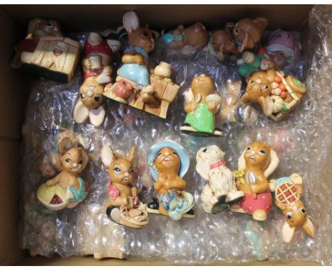 A quantity of Pendelphin rabbits to include rabbits in bed, Wakey, Twins, Dodger, Peeps, Snuggles, Poppet, musical rabbits, C