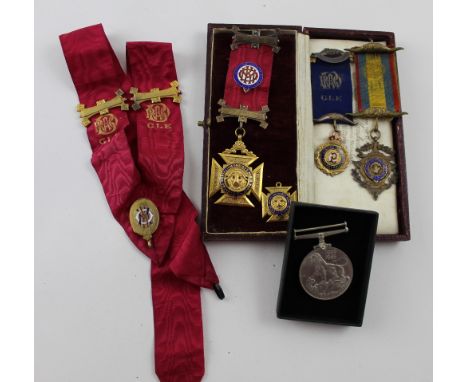 Four Royal Order of the Buffalo jewels, one silver enamelled jewel inscribed verso 'Presented to Primo S. Smith by the Whaley