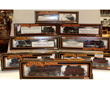 Palitoy; eight boxed OO gauge model engines and tender, two 4-6-0 Rebuilt Scot Class Locomotive LMS (Preserved) Crimson 37-06