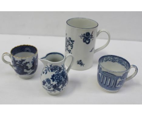 A group of late 18th/early 19th century blue and white ceramics, a possibly Liverpool c1840 blue and white transfer in the 'S