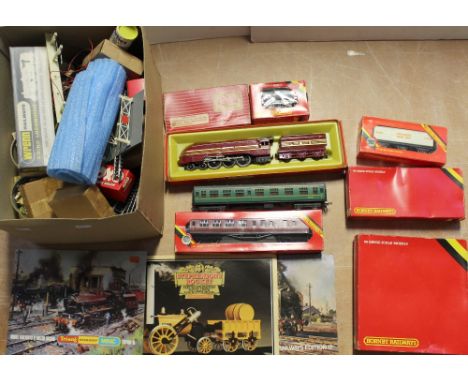 A group of Tri-ang Hornby and Hornby OO gauge model railway items to include LMS Coach 57 Brake 3rd R.434, an Esso Tank Wagon