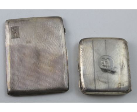 A George VI hallmarked silver engine-turned cigarette case, Morgan &amp; Boon, Birmingham 1942 and another hallmarked silver 