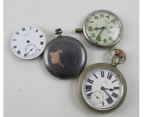 A small group of pocket watches to include a Jaeger-leCoultre military issue pocket watch, the painted dial set with Arabic n