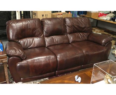 A Three Piece Brown Leather Suite, comprising: Three Seater Reclining Sofa, 214cm by 100cm by 97cm, a Two Seater Reclining So
