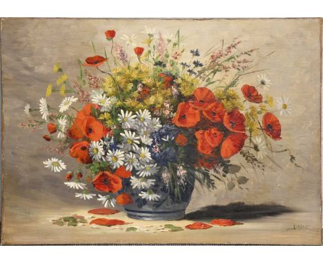 *Drevet (Late 19th/ Early 20th Century)Still life of poppies, daisies and other wild flowersSigned, oil on canvas, 54cm by 73