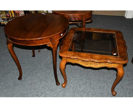 A 20th Century Walnut Glass Topped Lamp Table, 70cm square by 54cm; together with a circular mahogany lamp table, 80cm diamet