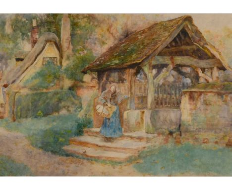 David Woodlock (1842-1929)"The Old Lych Gate, Welford"Signed and inscribed, watercolour, 36cm by 52cm