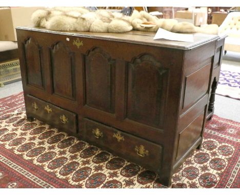 A Late 18th/Early 19th Century Four Panel Oak Mule Chest, 140cm by 55cm by 81cm