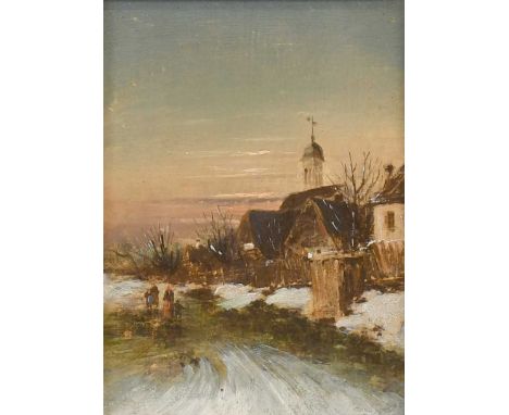 Manner of Charles Leikert (1816-1709) Dutch Figure on a frozen river Figures in a frozen landscape Oil on panel, 19.5cm by 9c