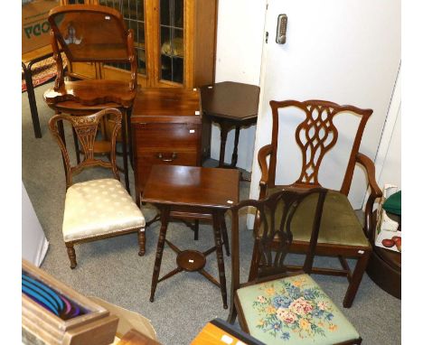 A Small Group of Mahogany Furniture: a 19th century dressing table mirror, a George III washstand, an octagonal plant stand, 