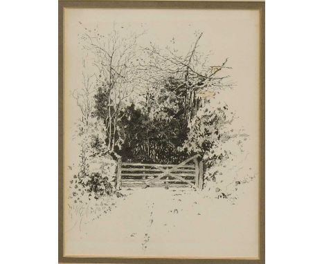 Attributed to Pieroni Peruzzo (late 19th/early 20th century)"A gate leading to a forest"Pen and ink, 20.5cm by 16cm, Peter Ca