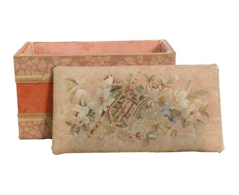 A Large Group of Occasional Furniture Comprising: A Pink Floral and Needlework Ottoman, modern, the overstuffed hinged seat c