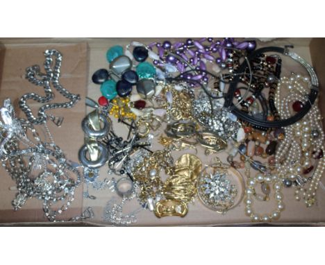 A box of assorted costume jewellery including silver, gold plated etc. 