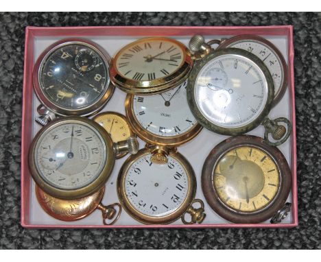 A group of ten pocket watches including gold plated, chrome etc. 