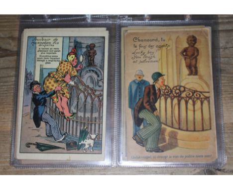 A collection of 25+ 'Mannaken- Pis' vintage humorous postcards. 