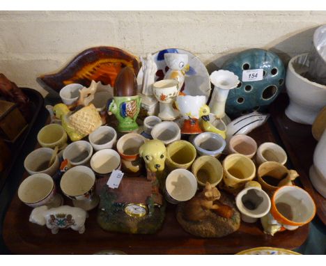 A Tray of Vintage Egg Cups, Crested Ware etc