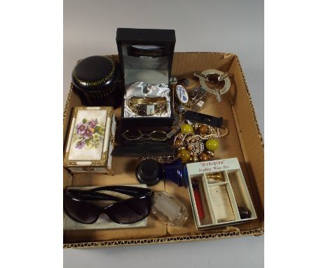 A Box of Curios to Include Costume Jewellery, Jewellery Box, Vintage Spectacles etc 