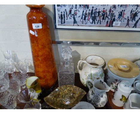 A Tray of Ceramic and Glass to Include Jugs, Decanter, Vases Etc