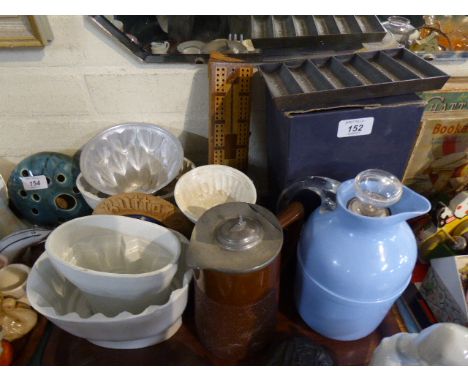 A Collection of Vintage Glazed Stonewares, Jelly Moulds, Hot Water Jug Etc