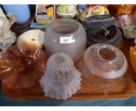 A Collection of Etched Glass Vintage Light Shades 
