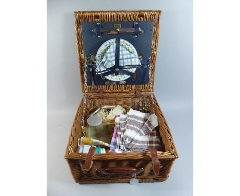 A Wicker Picnic Hamper By Ascot with Fitted Plates, Cutlery Etc, 39cm Wide 