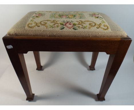 A Edwardian Oak Framed Tapestry Topped Rectangular Dressing Table Stool on Tapering Square Legs, 52cm Wide