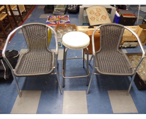 A Pair of Chrome Armchairs and a Vintage Stool