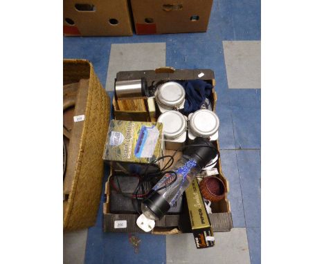 A Box of Sundries to Include Shredder, Storage Jars, Lava Style Lamp etc