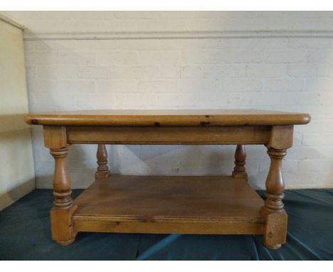 A Pine Rectangular Coffee Table with Stretcher Shelf, 90cm Wide