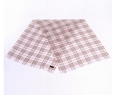 Burberry, kasjmier sjaal met ruitpatroon in bruin, roze en lichtblauw (één gaatje) en 75 x 190 [1] Burberry, cashmere scarf w