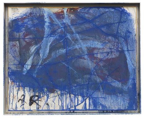 Arnulf Rainer     1929 Baden bei Wien - lebt und arbeitet in Wien Blau graviert (Frauensprache). 1977/1986. Öl auf Photo, auf