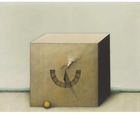 Friedrich Meckseper     1936 Bremen - 2019 Berlin Kubus. 1970. Öl auf Leinwand.  Verso signiert und datiert. 90 x 115 cm (35,