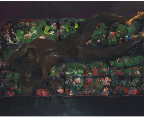 Rainer Fetting     1949 Wilhelmshaven - lebt und arbeitet in Berlin Reclining Nude on green Sofa. 1986. Öl auf Leinwand.  Ver