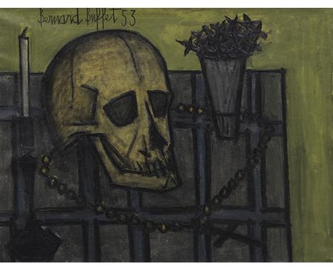 Bernard Buffet     1928 Paris - 1999 Tourtour Nature morte avec crane. 1953. Öl auf Leinwand.  Links oben signiert und datier