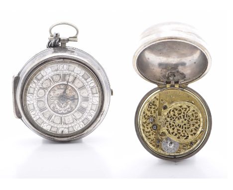 A late 17th century pair case pocket watch, by Marke Hodgson, YorkeThe watch with a detailed and decorative silver dial, the 